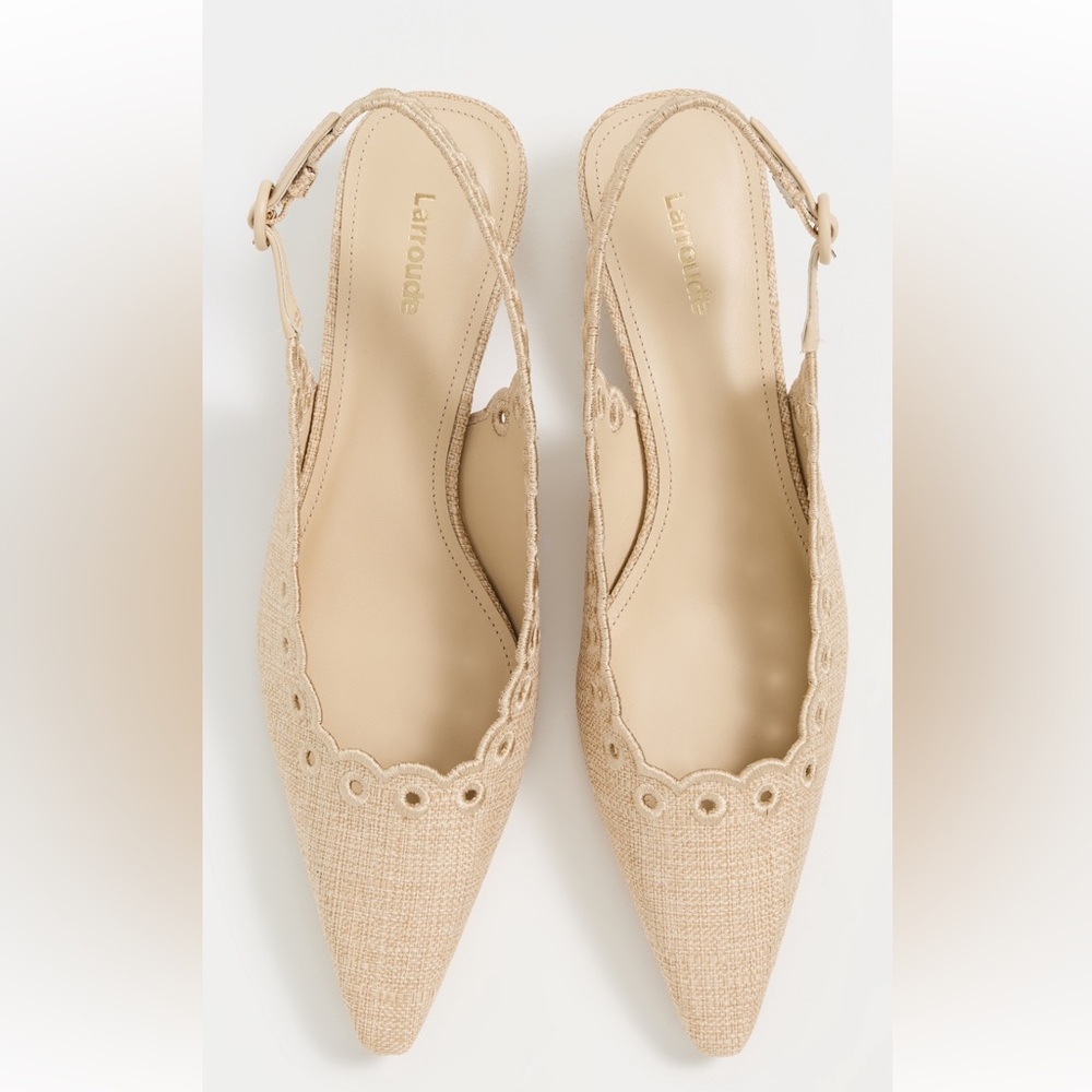 Larroude Beige Scalloped kitten heels